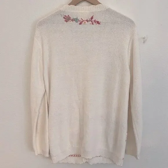 Vintage Knit Cardigan Sweater Small Oversized Knit Roses Grannycore Embroidered - Picture 6 of 6
